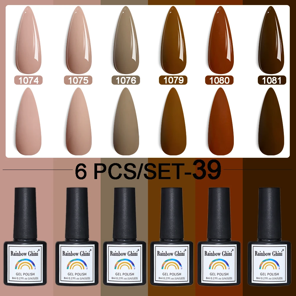 RG 6Pcs Set 8ml Orange Series Nail Gel Polish High Quality Product Natural Colorful Uv Led Semi Permanent Nail Art Gel Lacquer