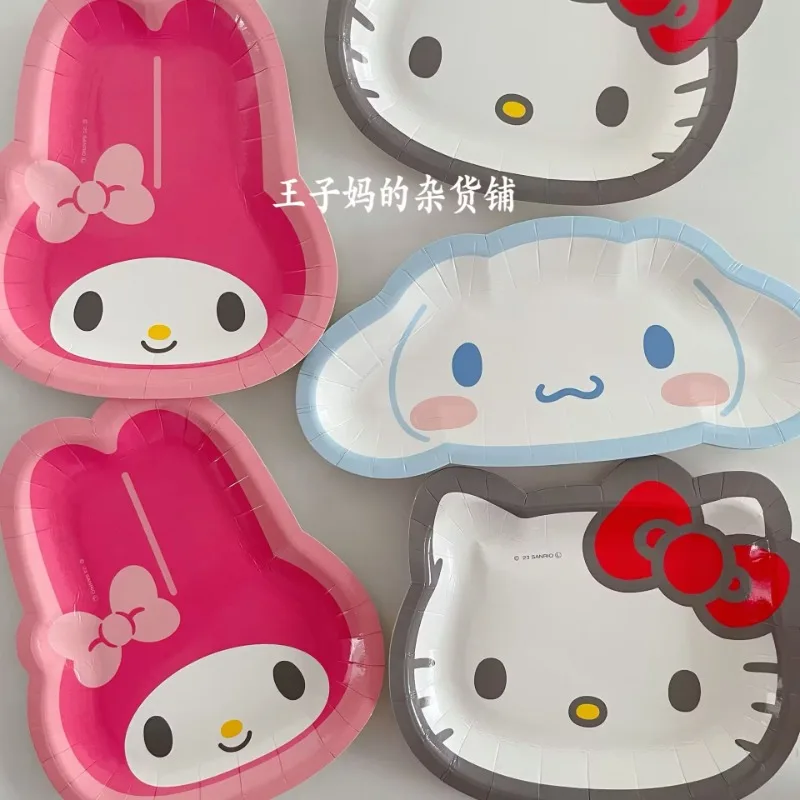 

Japan Sanrio Disposable Dinner Plate 3pcs Set Hello Kittys Melody Cinnamoroll Birthday Party Picnic Paper Plates Anime Plush Toy