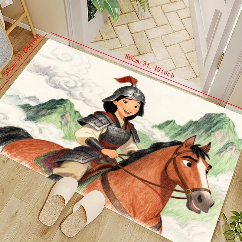 

1 шт., напольный коврик Disney Mulan Warrior Princess Riding Horse с героями мультфильмов, 50x80 см (19,68x31,49 дюйма), яркий противоскользящий коврик для детей