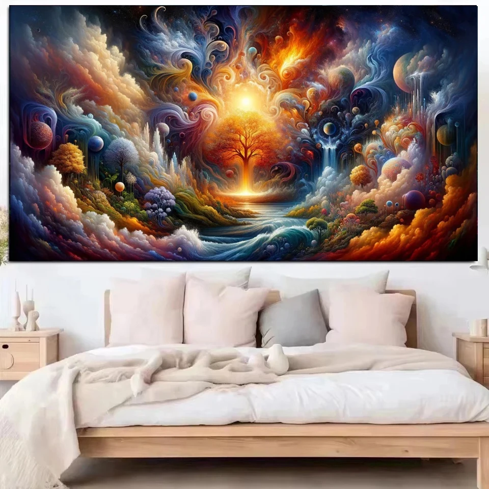 

Earth Grows Fire Glows Water Flows Surreal Landscape DIY 5D Diamond Painting Mosaic Embroidery Cross Stitch Kits For Decor
