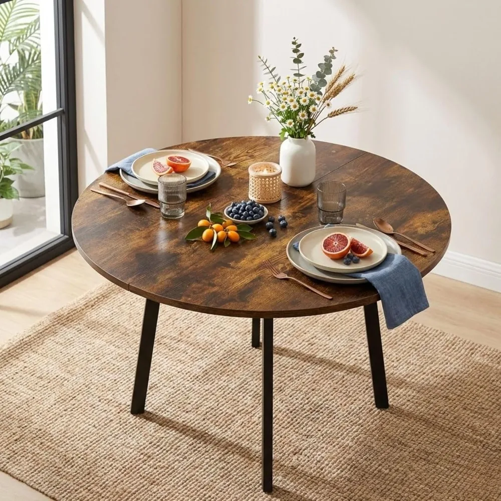 

Маленький обеденный стол диаметром 35,4 дюйма, круглый обеденный стол с деревянной отделкой и стальными ножками, круглые обеденные столы для небольших помещений