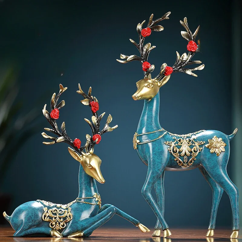 Sika Deer All-copper Handicraft Ornament, A Pair of New Chinese Living Room TV Cabinet Decorations, Wedding Gifts