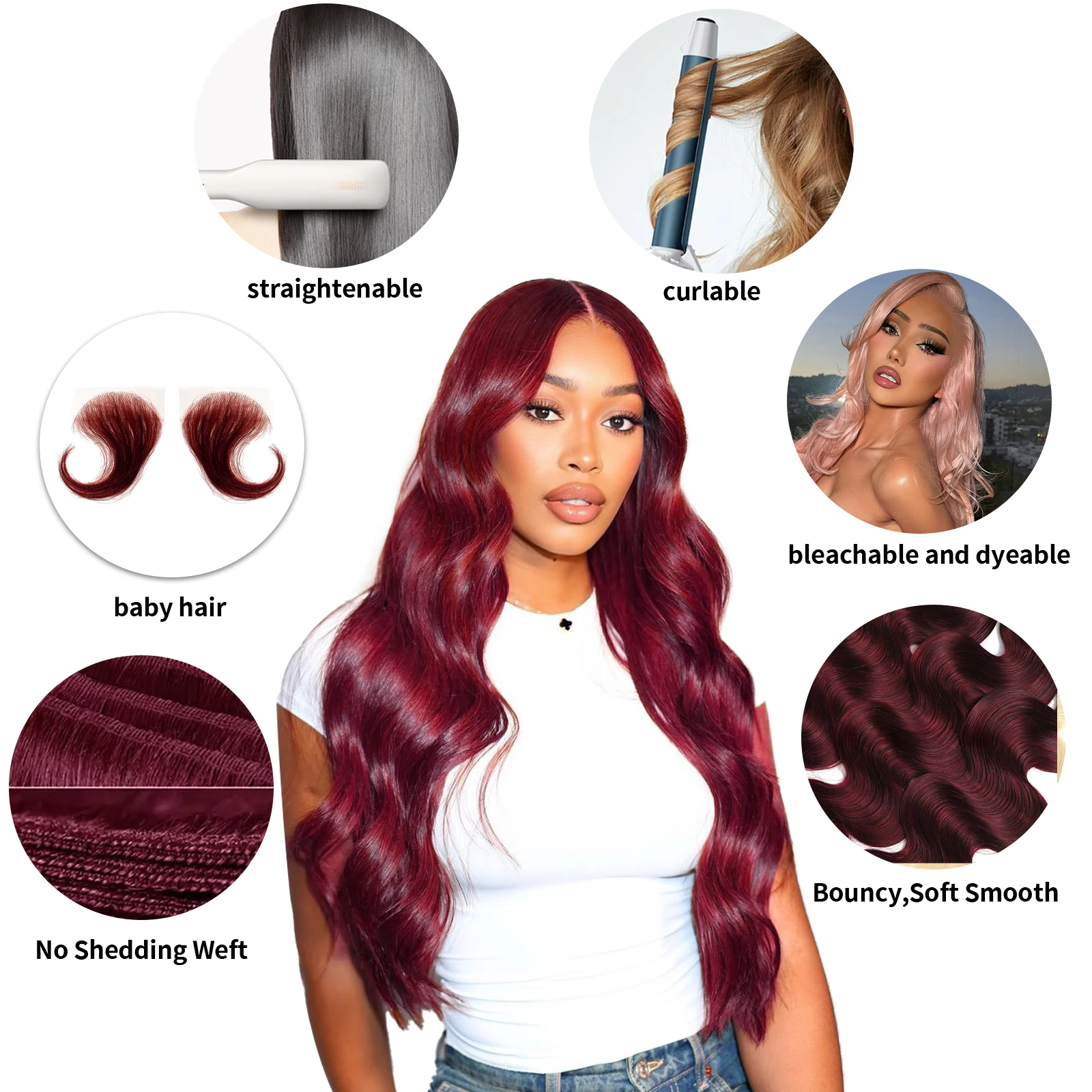 3 Bundles Weave Human Hair 20 20 20Inch Body Wave Bundles Burgundy Color Human Hair 100% Unprocessed Brazilian Virgin Human Hair