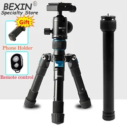 BEXIN Portable Tripode phone Travel Stand Tabletop Video Mini Tripod with Bluetooth remote control 360°Ball Head for camera DSLR