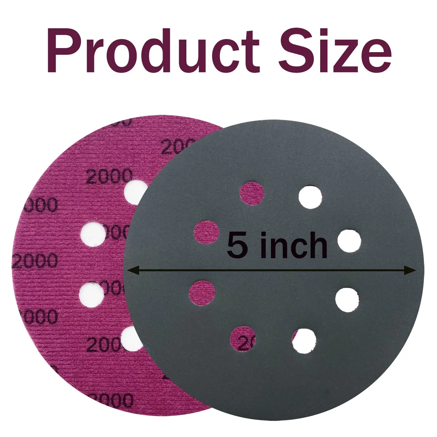 Lixa seca e úmida com interface pad, gancho e loop sortido, 5 polegadas, 8 furos, 70 PCs, 600 PCs, 800 PCs, 1000 PCs, 1500 PCs, 2000 PCs, 3000 PCs, 5000 PCs