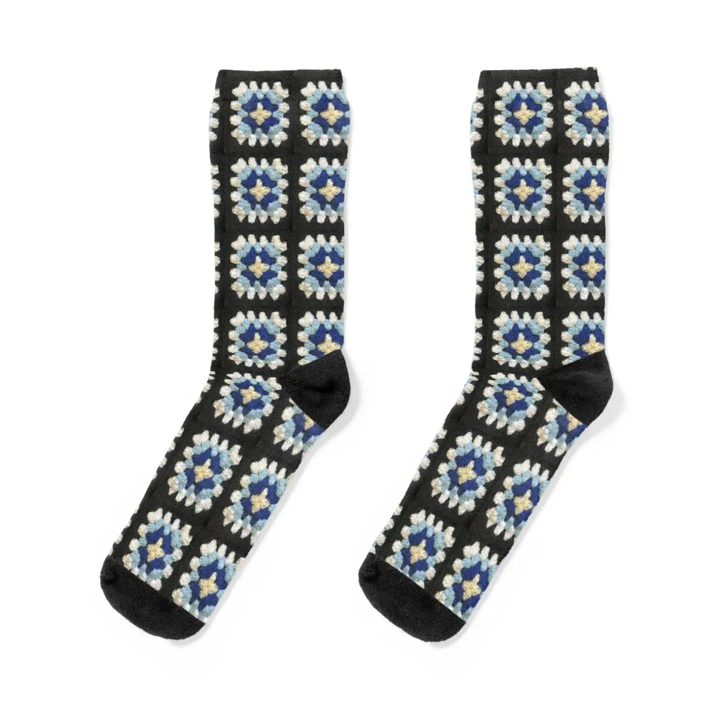 Blues granny square Socks cycling with print floor Women Socks Men's