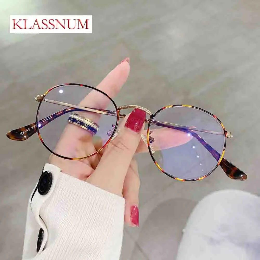 

Oval Metal Blue Light Blocking Glasses Men and Women Myopia Frame Flat Mirror Fresh Sweet Transparent Decorative Glasses