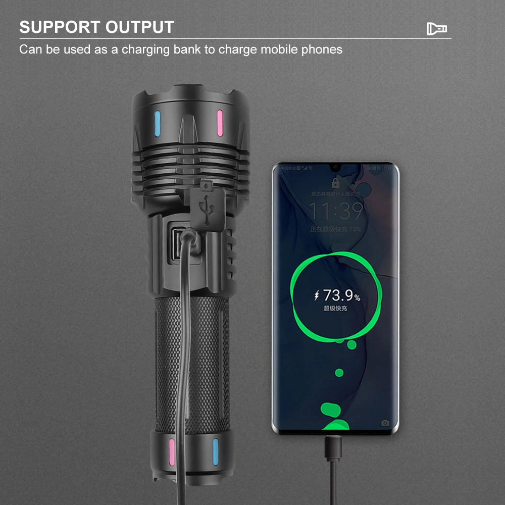 Asafee LED Flashlight 1500m Ultra Long Range 30W White Laser Focus Hand Torch Color Luminou Outdoor SOS Light