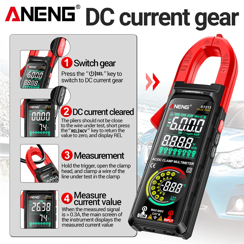 ANENG ST213 Miernik cęgowy VA Multimetr z kolorowym wyświetlaczem wstecznym CAT III 6000 zliczeń True RMS Tester Narzędzie prądu napięcia DC/AC