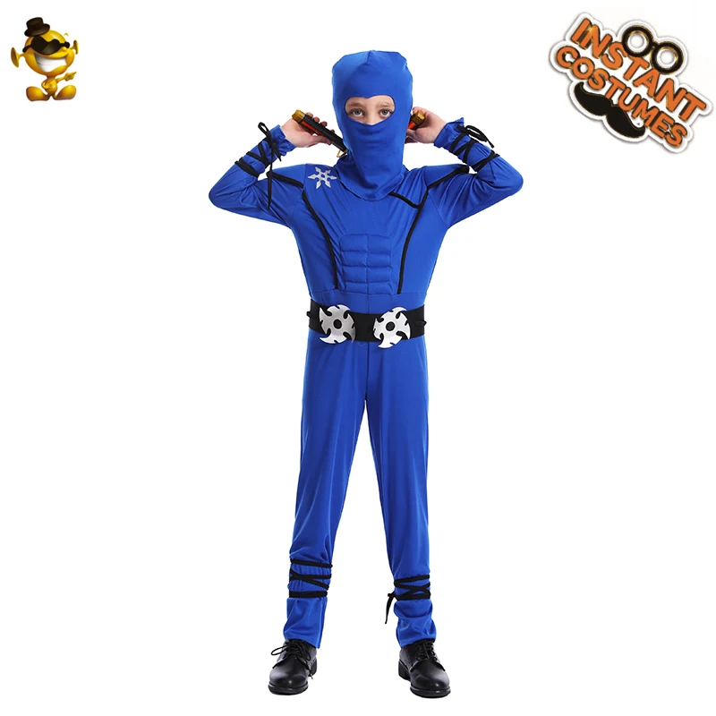 Costume de Ninja Kungfu pour garçons, tenue d'halloween, bleu et noir, tenue de luxe pour fête d'anniversaire pour enfants