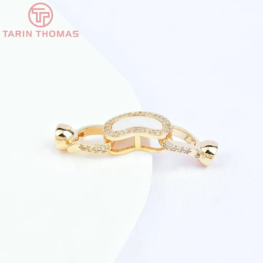 (6762) 2PCS 9x38MM 24K Gold Color Brass with Zircon Peas Shaped Bracelet Connector Clasp High Quality Diy Jewelry Accessories