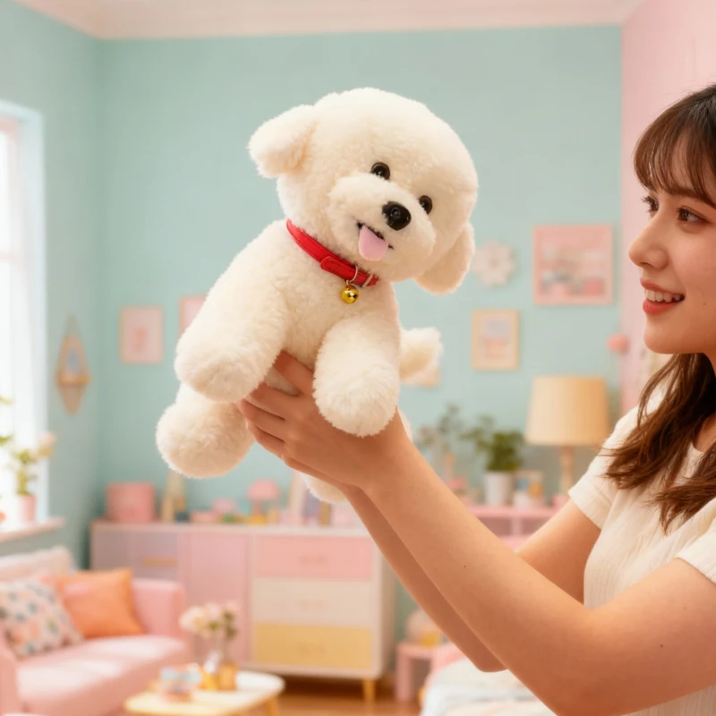 Adorabile capelli soffici bianco Bichon Frise peluche bambola morbido peluche cucciolo di peluche bambino placare cuscino per il sonno per la ragazza regalo