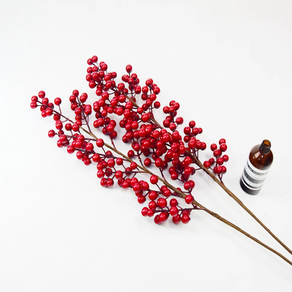 48cm-76cm Künstlicher Weihnachtszweig mit Roten Früchten, Kunsttannenbeeren, Kunstpflanzen für Heimdekoration, Erntefest und Weihnachten – Detail 9