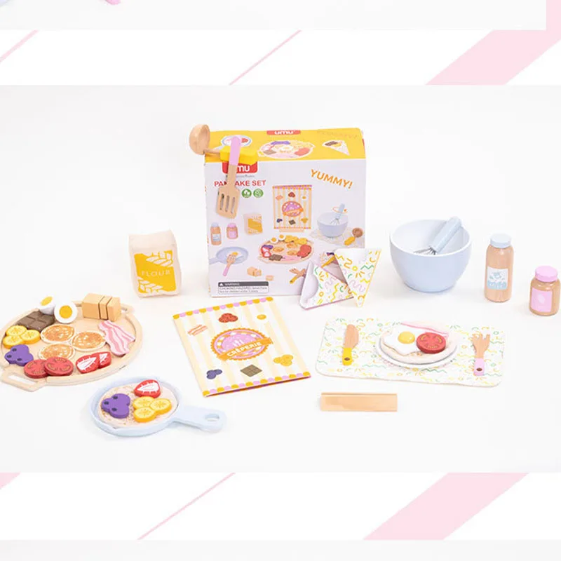子供用木製キッチンパンケーキ作りごっこ遊びおもちゃセットモンテッソーリ早期学習クッキングゲーム楽しい教育玩具子供向け