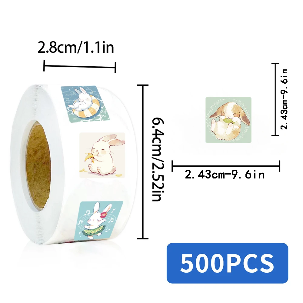 500PCS Little Rabbit's Summer Roll Adhesive Sticker Nostalgia Skateboard Coffee Cartoon Waterproof Coffee Phone Car Sticker