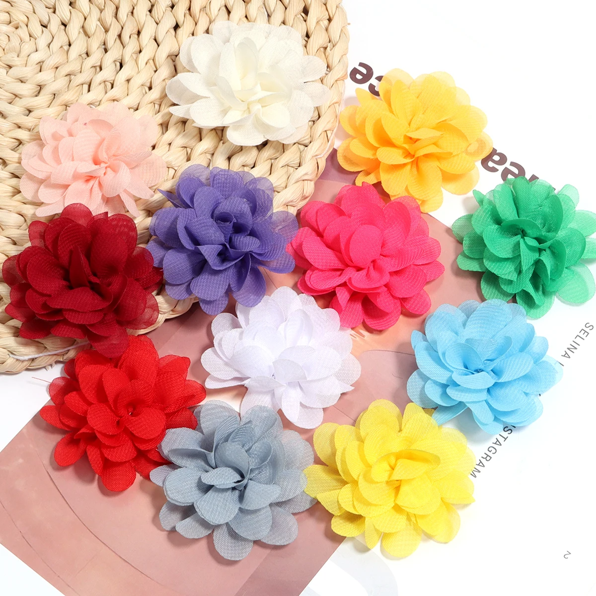 10pcs Chiffon Gauze Flower 5cm Colorful Artificial Fabric Flowers for DIY Wedding Party Home Decoration Floral Wreath Scrapbook