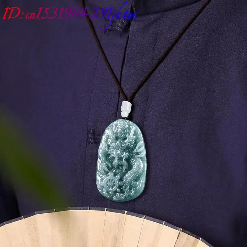 Burmese Jadeite Dragon Pendant Necklace Burmese Jade Stone Fashion Accessories Designer Charm Carved Amulet Luxury view 5