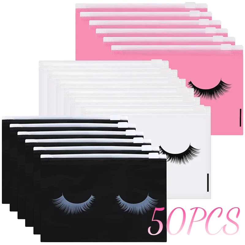 

50pcs EVA Eyelash Aftercare Zipper Bags Reusable Matte Pink Packing Bags Toilet Travel Plastic Makeup Pouch Cosmetic Storage Bag