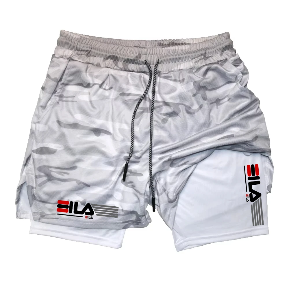 

Men's compression gym shorts,printed sports pants, double layered, quick drying, basketball, beach, muscle, fitness