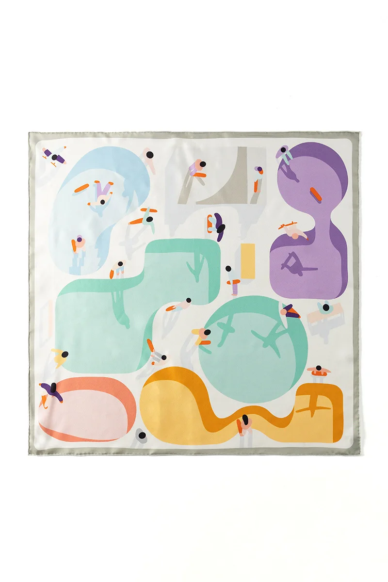 Bufanda de morera a la moda para mujer, pañuelos cuadrados de seda, dobladillos de diseñador de lujo, chales con bordes enrollados, accesorios para bolso para la cabeza, regalo de Navidad