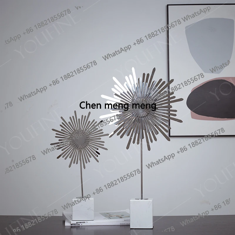 Modern Art Metal Sculpture Silver Abstract Metal Statues Iron Sculpture Art Decor With Marble Base Table & Desk Office Decor