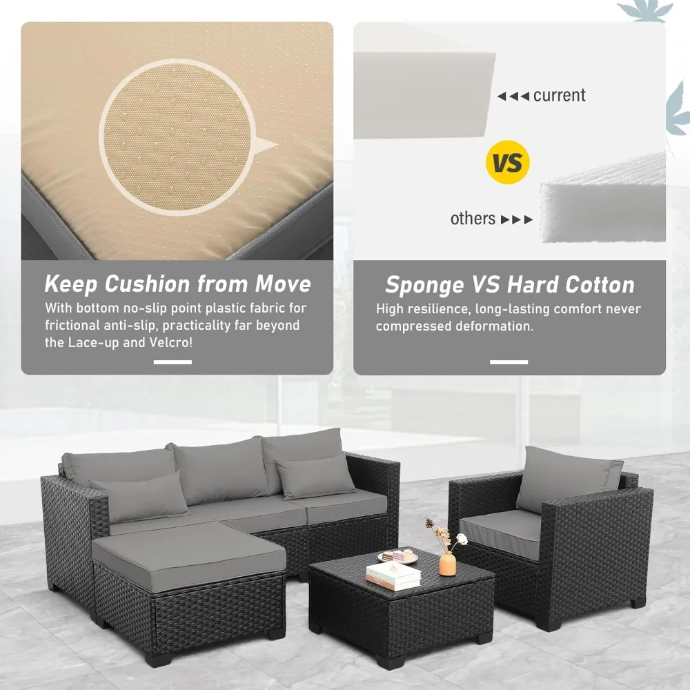 Furnitur Teras Anyaman Sofa Luar Ruangan 4 Buah Set Furnitur Teras Bagian Luar Ruangan dengan Kursi Teras dan Lapisan Penyimpanan Luar Ruangan