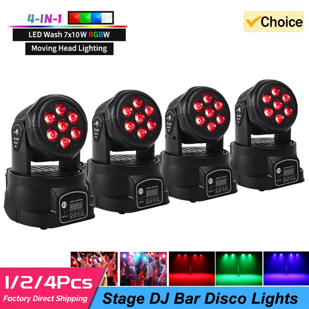 LED شعاع غسل تتحرك إضاءة أمامية 7x10 واط RGBW المهنية المرحلة Dmx512 قنوات ديسكو الأطراف تظهر DJ ستروب أضواء للمسرح الرقص #1
