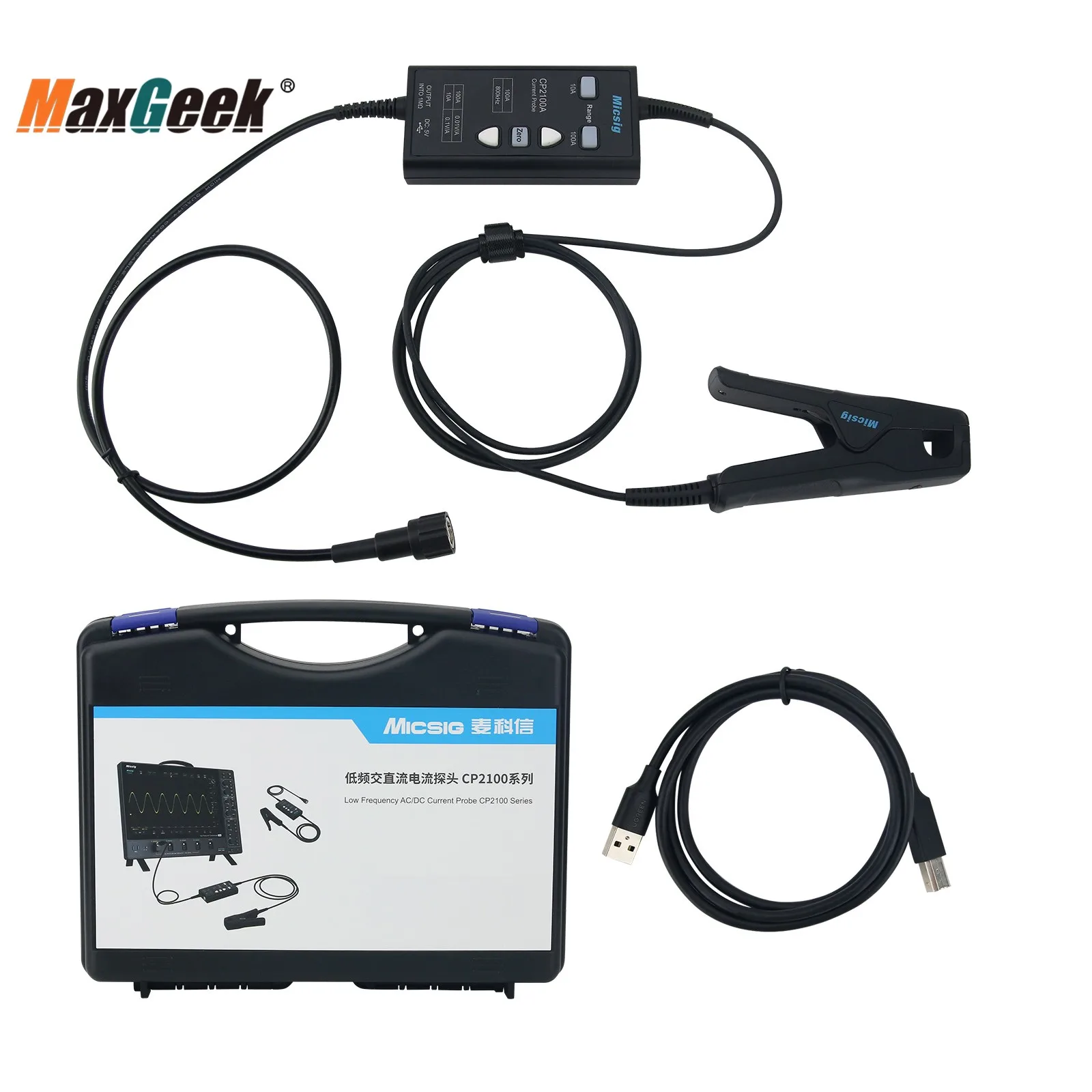Micsig CP2100A 800KHz 10A/100A AC DC sonde de courant alimentée par USB pour oscilloscopes avec interface BNC