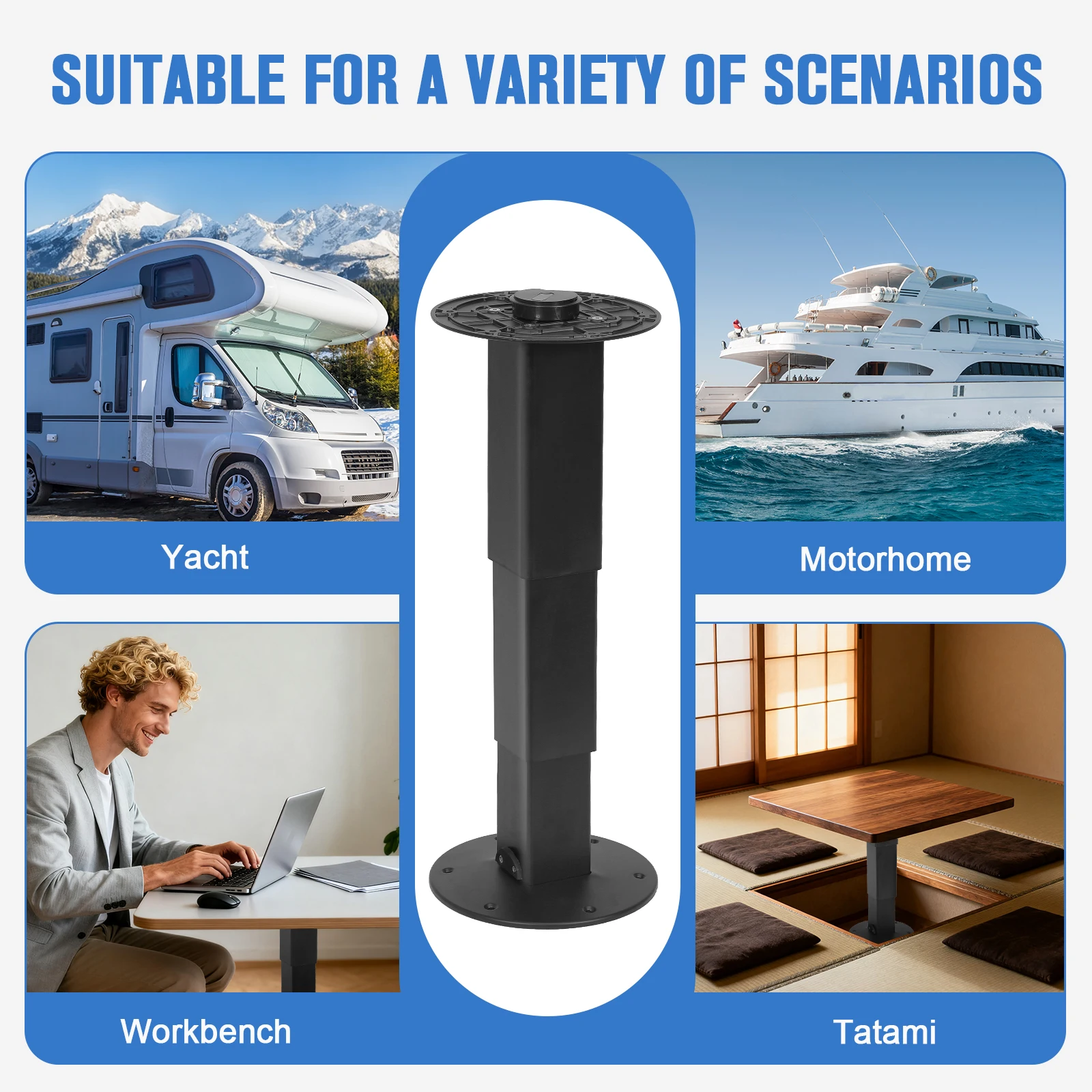 

RV Telescoping Table Stand with Gas Lift Secure Fixation Table Pedestal Detachable for Caravan Motorhome Yachts
