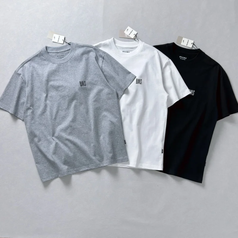 

BMS Logo Embroidered Cotton T-Shirt Crew Neck Short Sleeve Japanese Minimalist Tee for Men and Women