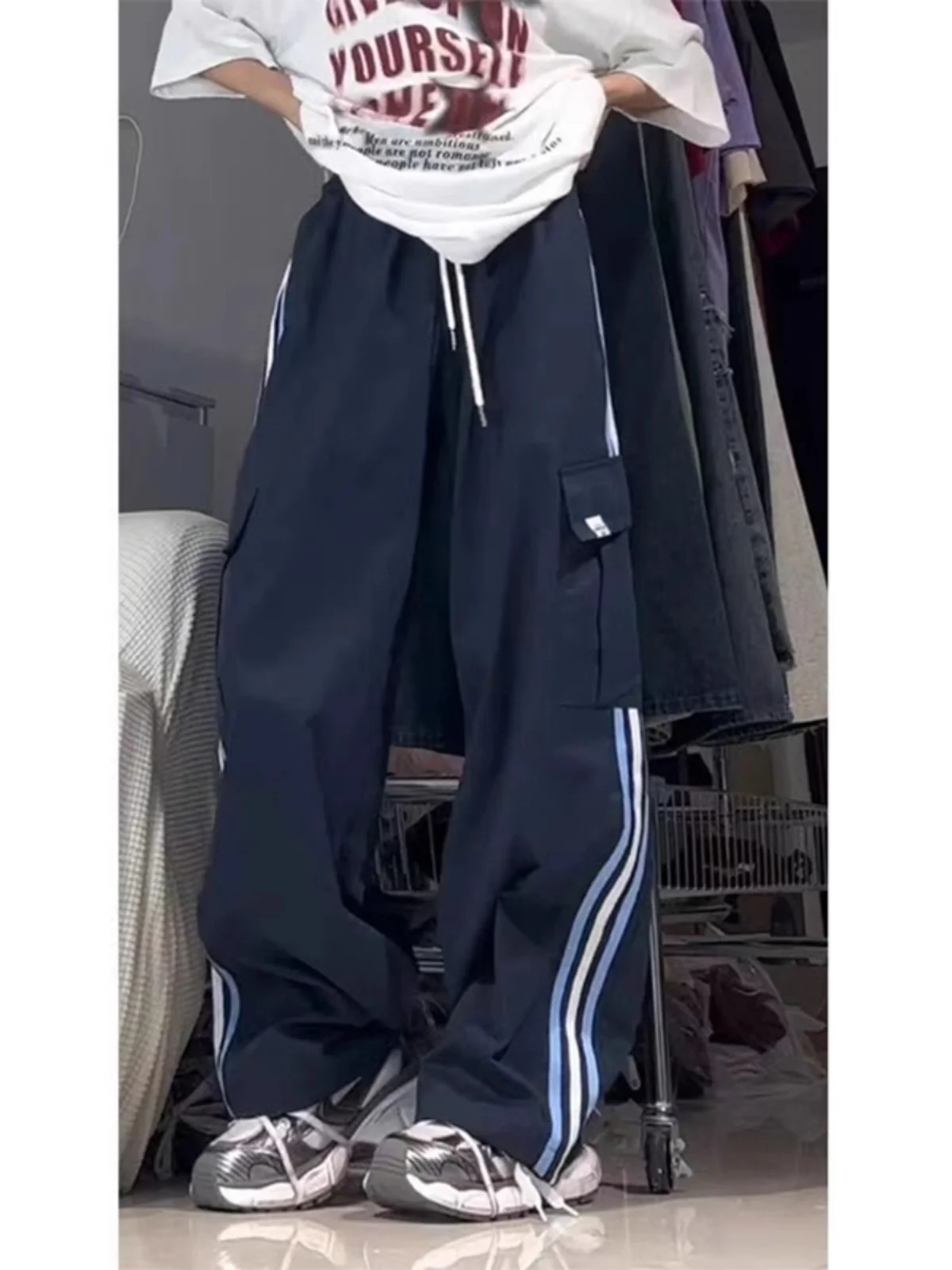 

plus Size American Sle Casual Pants Loose Wide Leg Trousers with kets for Men And Women Autumn Faion Straight Cut