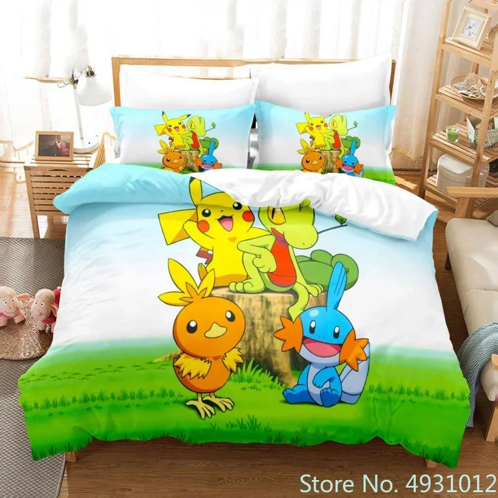 Anime Popular Pokemon Pikachu Duvet Cover Pillowcase Bedding Set Twin Full Queen King Adult Kids Bedclothes Quilt Cover Gift