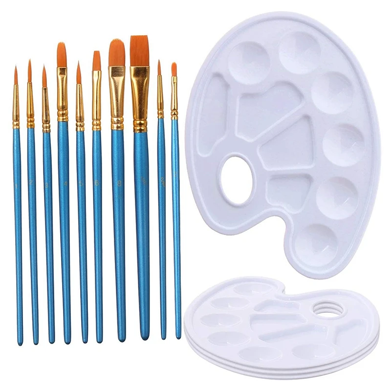 10 Pcs Paint Brushes Watercolor Brushes Art Paint Brush Set And 4 Pcs Paint Palette For Kids And Adults To Create Art Paint Pale