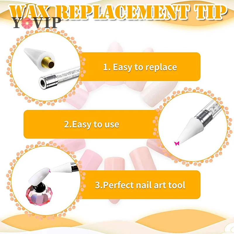 5Pcs Nail Dotting Wax Pen Wymienne koraliki z głowicą Dżetów Gems Picker Dotting Pen Manicure Samoprzylepne narzędzia do zdobienia paznokci