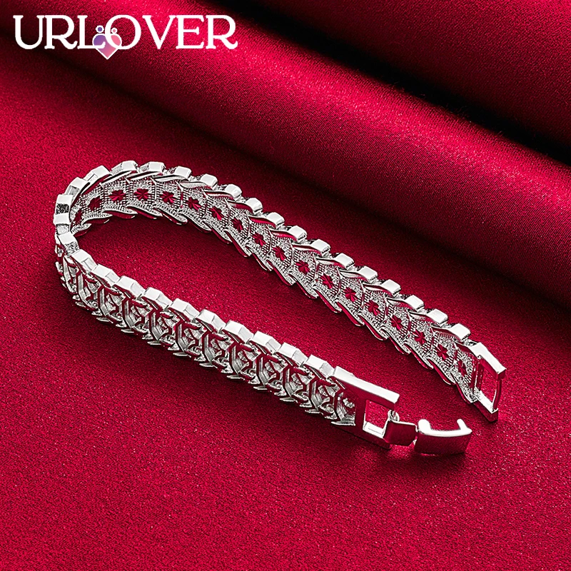 URLOVER 925 Sterling Silver 24K Gold Bracelet For Woman Watch Strap Chain Bracelets Lady Party Birthday Wedding Fashion Jewelry