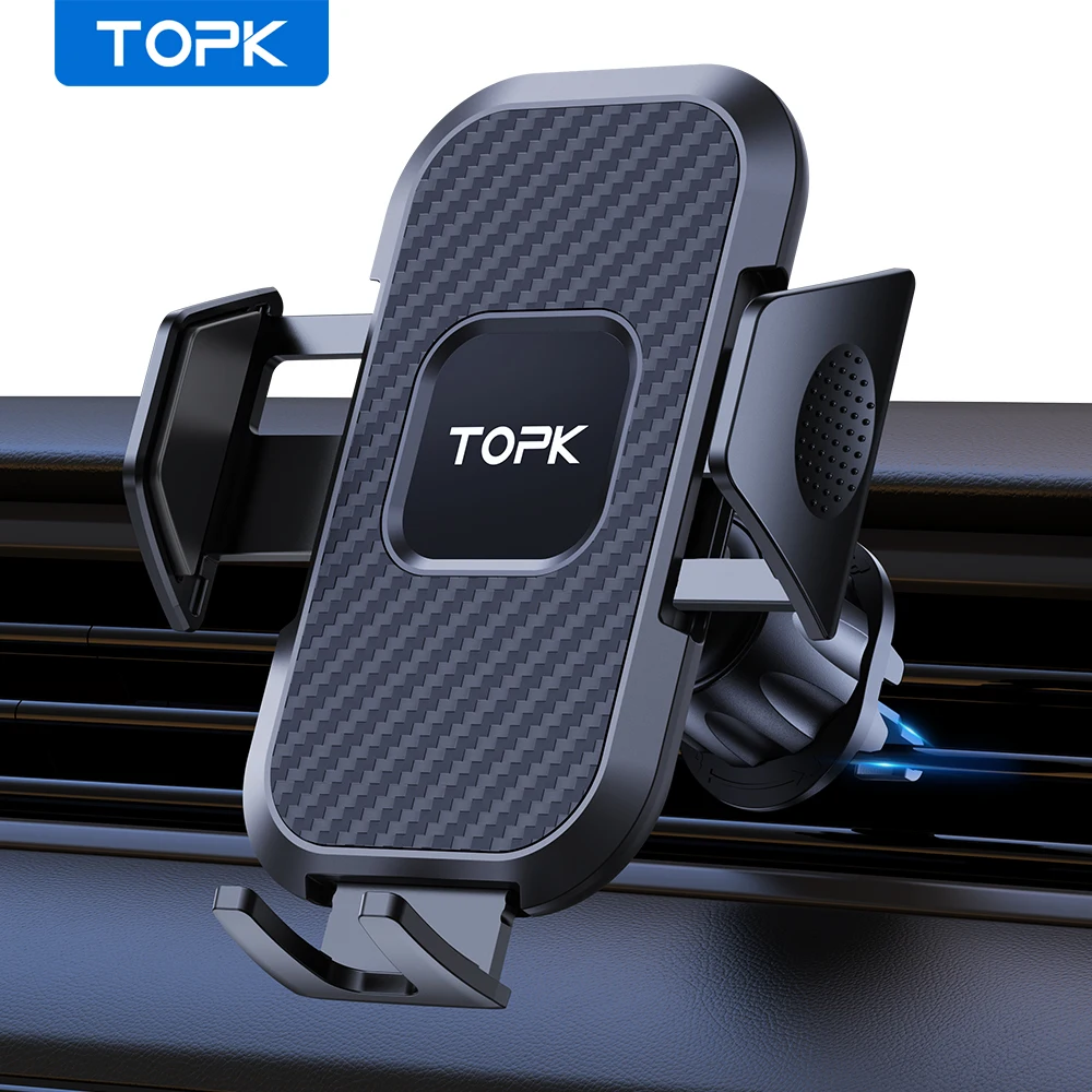 TOPK Car Phone Holder Air Vent Car Mount [Big Phone & Thick Cases] Hands Free Cell Phone Automobile Clamp Cradles for All Phones