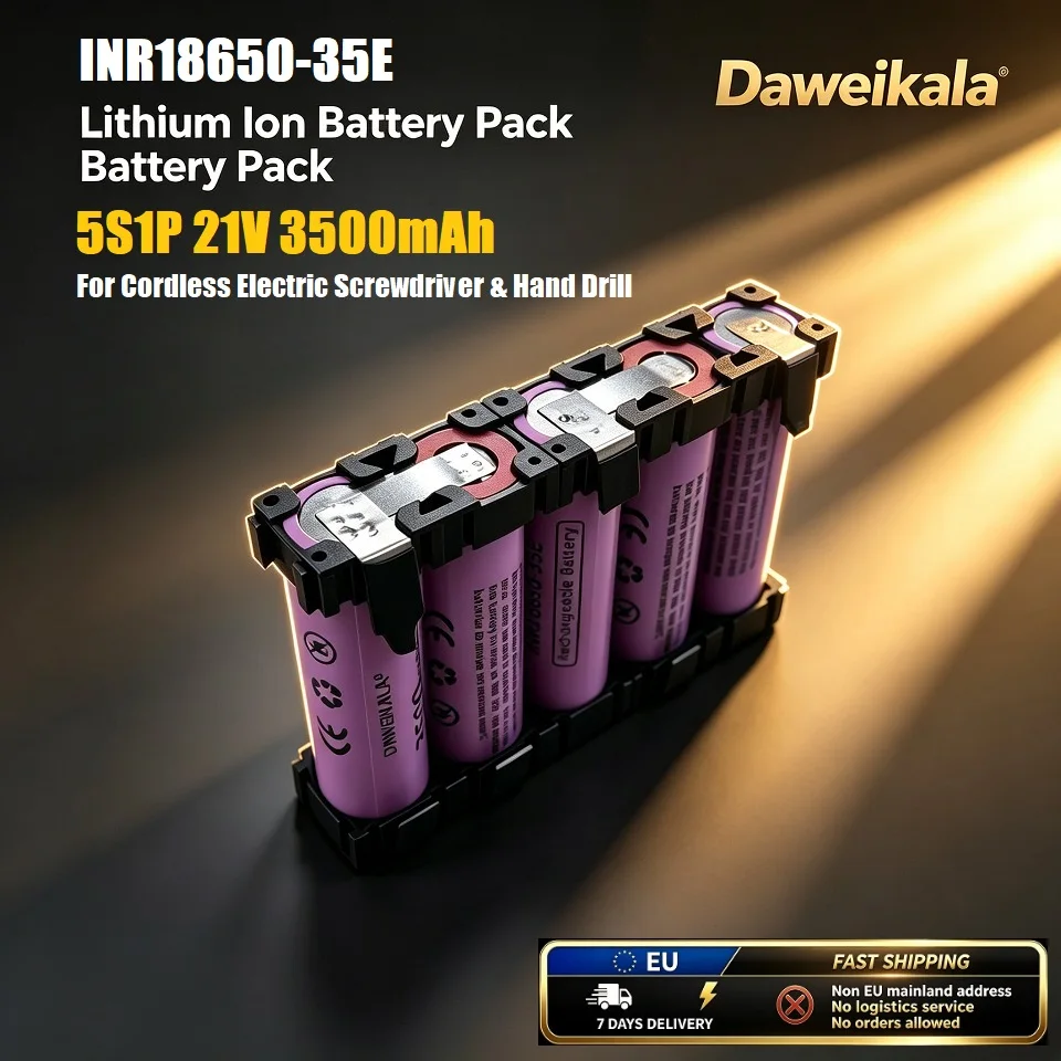 Batteria agli ioni di litio Daweikala INR18650-35E 5S1P 21V 3500mAh, batteria di ricambio per avvitatore elettrico senza fili e trapano manuale, magazzino UE, consegna in 7 giorni