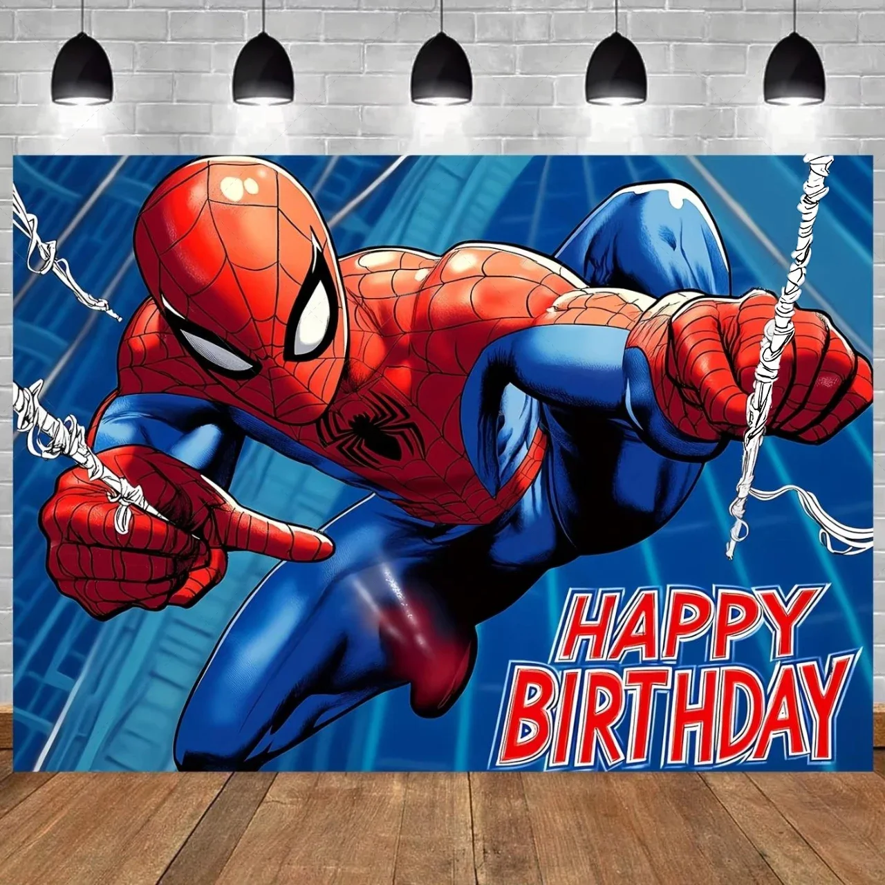 Tło fotograficzne Marvel Spider-Man z własnym imieniem, panoramą miasta, na urodziny dziecka, baby shower, dekoracja do zdjęć. — zdjęcie produktu 2