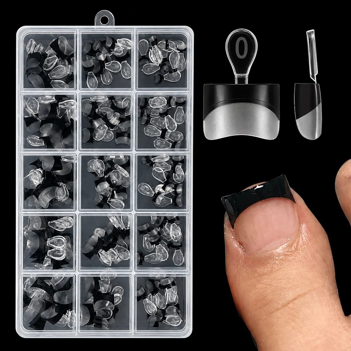 Black White French Tip Half Cover Toe Nail Tips, Clear Soft Gel with Auxiliary Line for Fake False Toenail Extension