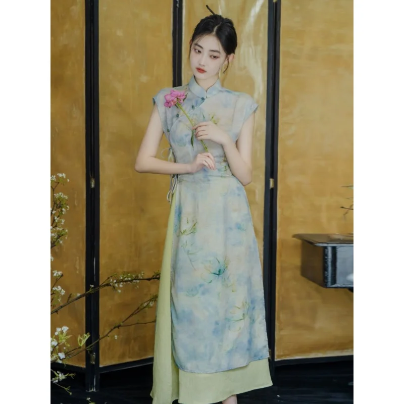 

2023 Spring and Summer New Cheongsam Aodai Improved Cheongsam Women Daily Vietnamese Formal Qipao Chinese Dress for Women