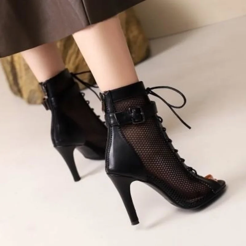 Women Heels Soft Lace-up Black Boot Women\'s shoes Slipery Sole Customizable For Latin Dancing Sexy Stilettos Plus Size