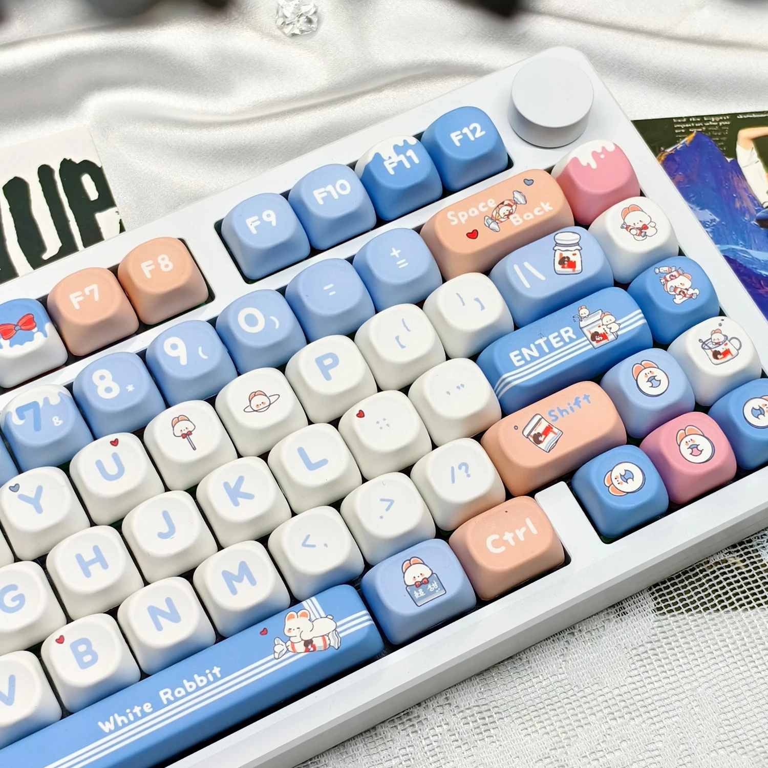 KBDiy 139 Keys KOA Profile Anime Keycaps Mechanical Keyboard White Rabbit Theme Keycap Set Cute Custom for MX Switches GMK67 64