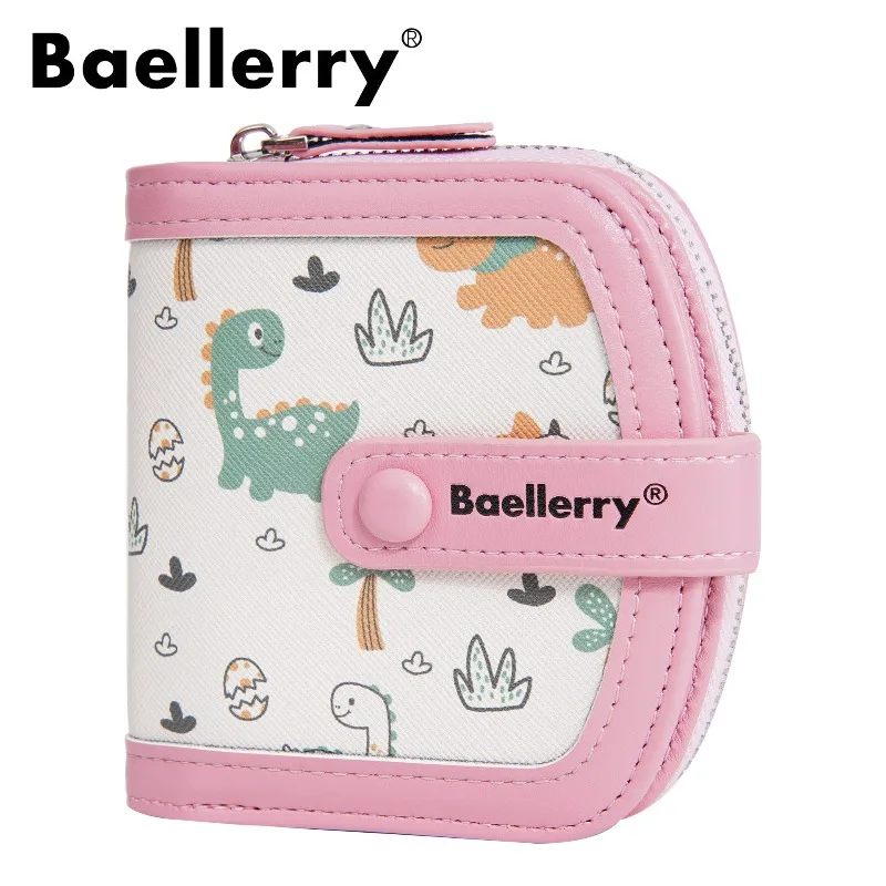 Baellerry Cute Dinosaur Coin Purse for Kids Casual Embroidery Women's Wallet Cartoon Print Card Holder Multi-Slot Short Clutch