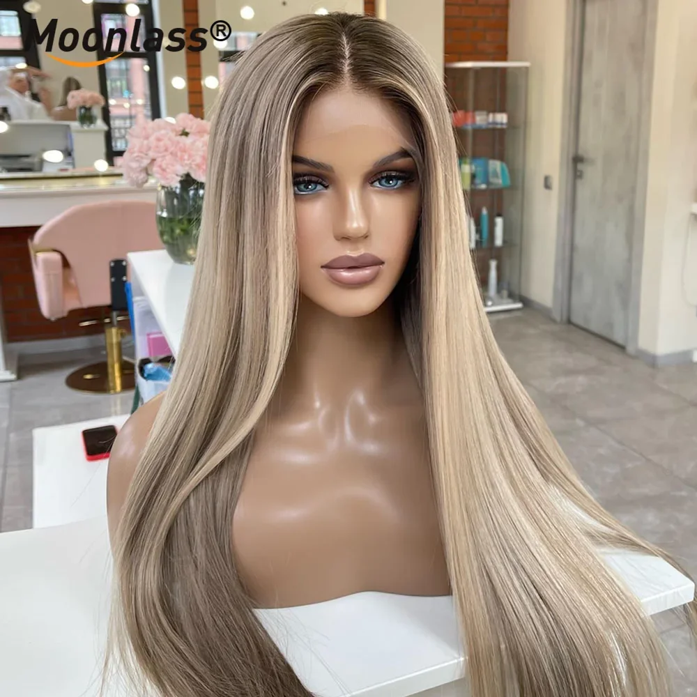 

Soft Highlight Blond Straight Hair 150 density and 13×4 100%human hair wig lace front wig, with baby hair pre plucked and f