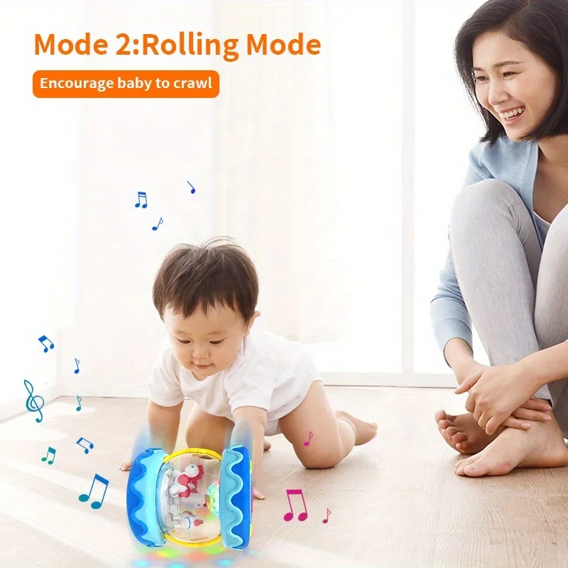 Tamburo musicale illuminato rotante Tummy Time da 6 a 12 mesi, giocattoli per strumenti musicali per bambini con luce musicale, giocattolo per tamburo per bambini