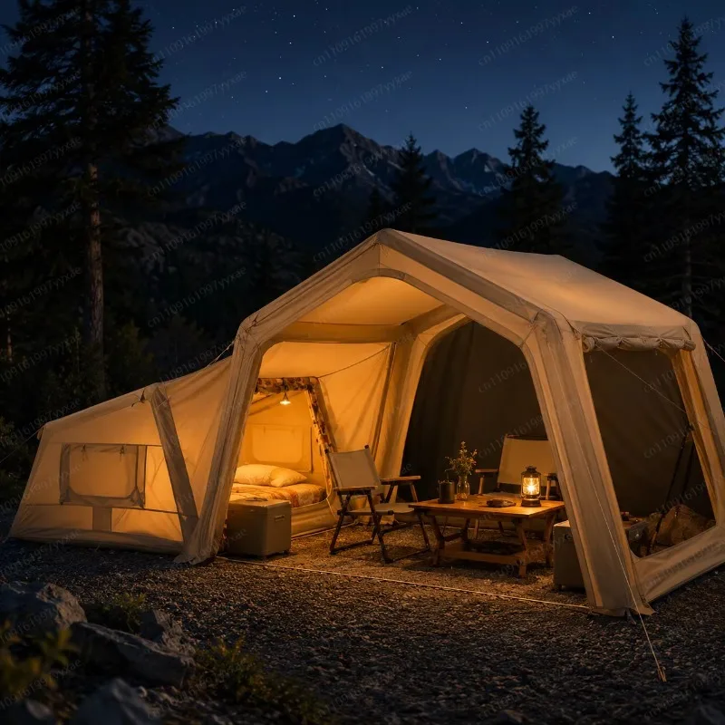 Large two-bedroom inflatable camping tent waterproof and windproof luxury camping air cushion tent suitable