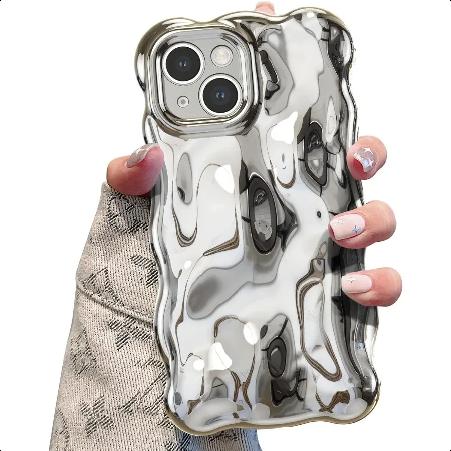 

UEEBAI Ripple Case for iPhone 15 Plus Cute Sier Cover Wave Shape for iPhone Case Pretty Aesthetic 3D Phone Cover Water Ripple S