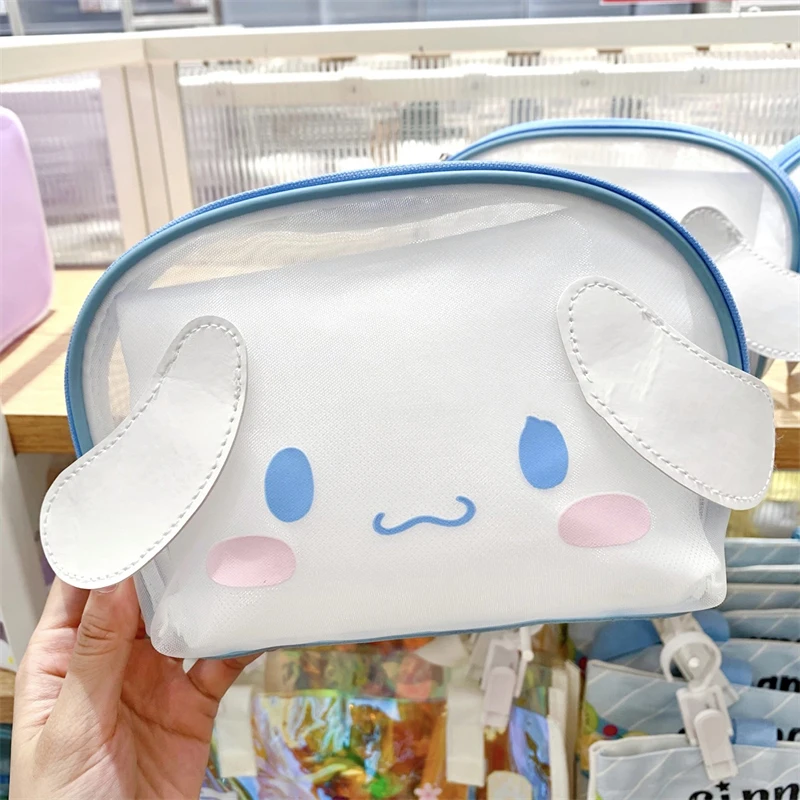 Sanrio Kawaii My Melody Pencil Case Cinnamoroll Student Mesh Zipper Storage Bag Cartoon Transparent Shell Cosmetic Storage Bag