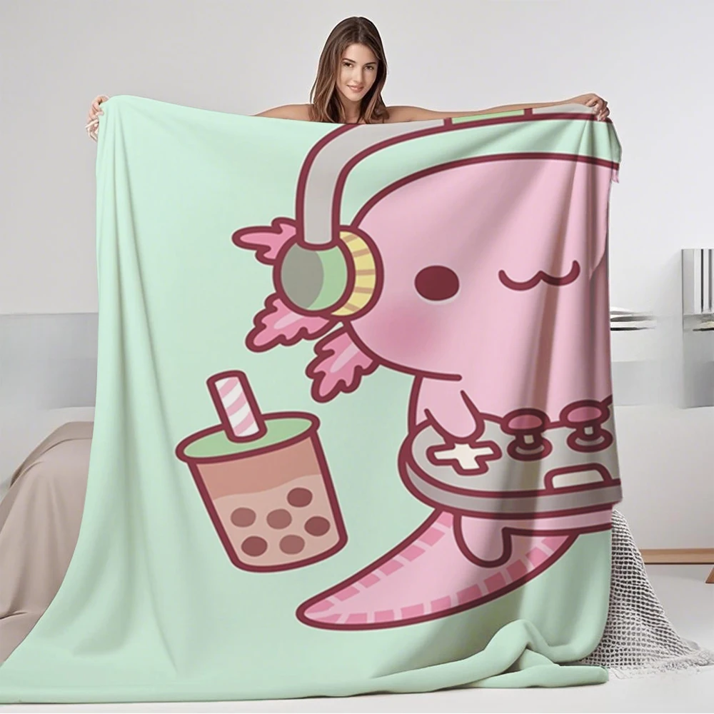 

Classic Flannel Bed Blanket Cute Axolotl Loves Playing Collection Vintage Luxury Throw Double-sided Throw With Hypoallergenic
