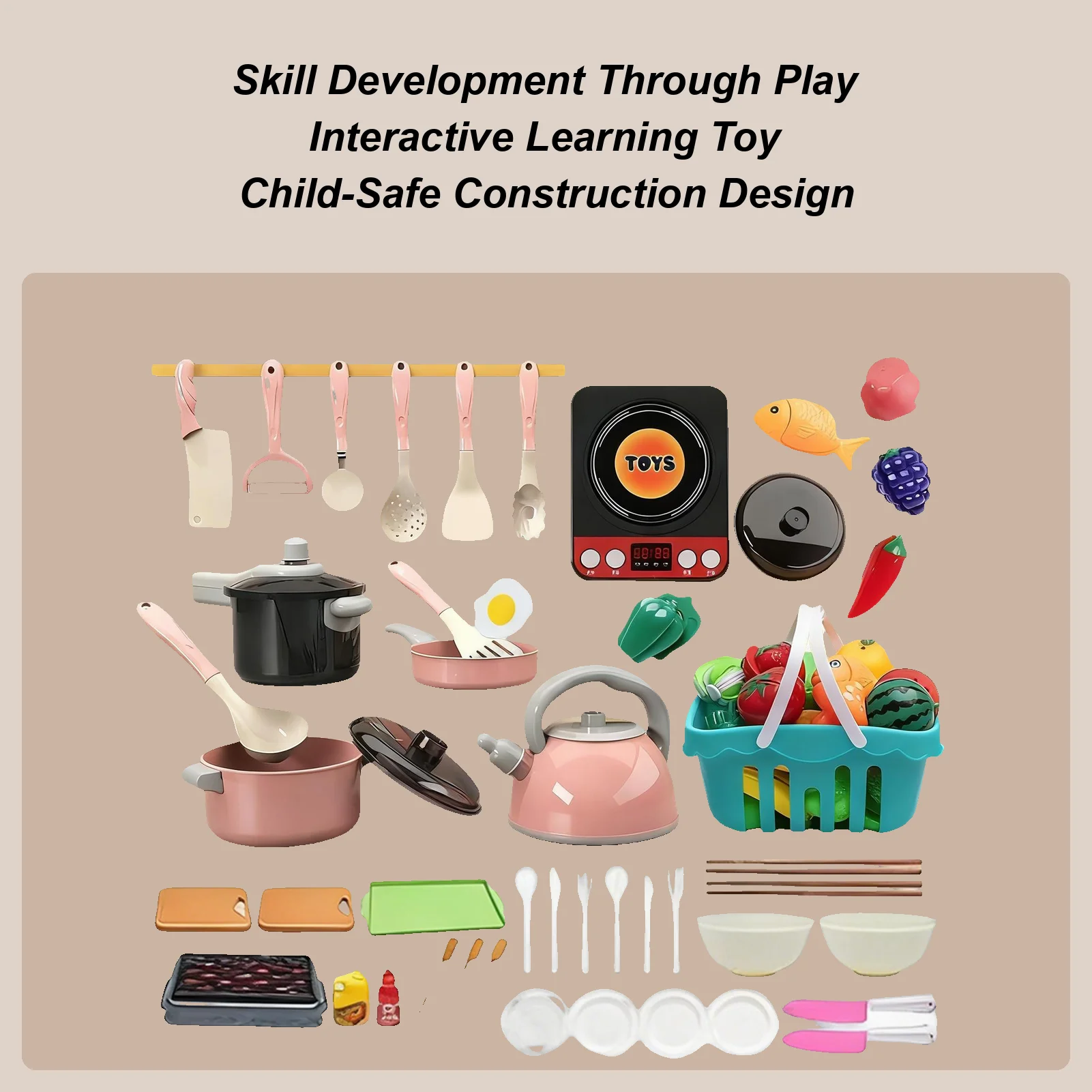 ごっこ遊びキッチン 110ピース 子供用料理遊びセット 子供用食器 ごっこ遊びおもちゃ 家庭用 教室用 ロールプレイ パーティー 旅行用